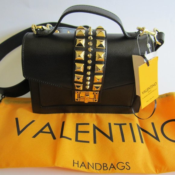 Valentino By Mario Valentino Handbags - Valentino By Mario Valentino Black Leather Gold Studded Top Handle Cross…